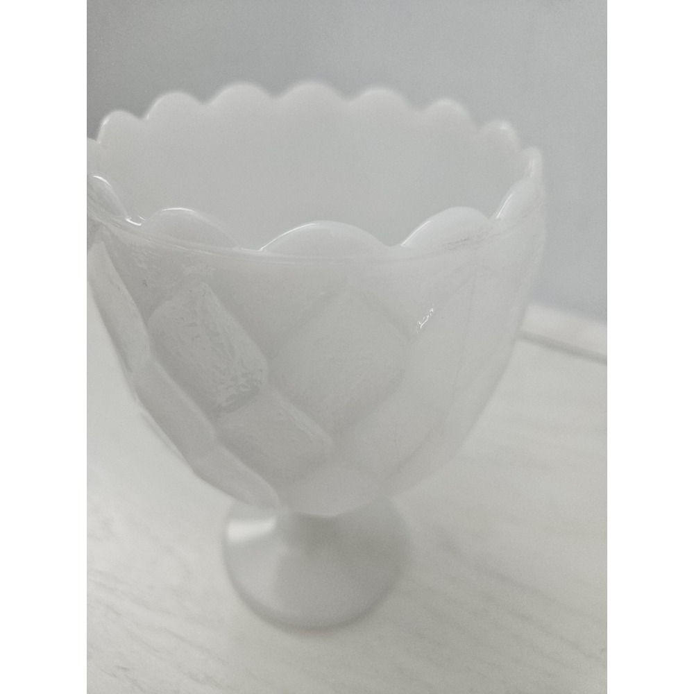 Vintage Anchor Hocking Textured Diamond Pattern White Milk Glass Stemmed Chalice - Picture 4 of 10